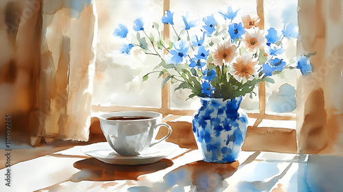 Blue Flowers and Coffee by ...
