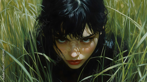 Woman Hides in Lush Grass F...
