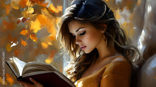 Woman Reads Book by Autumn ...