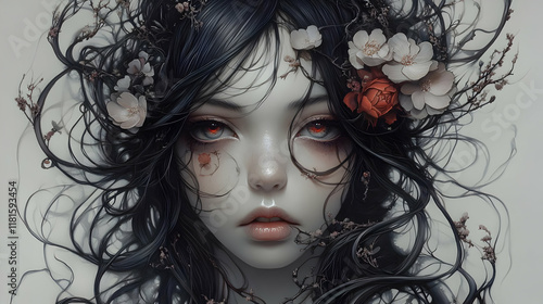 Dark Hair, Flowers, and Art...