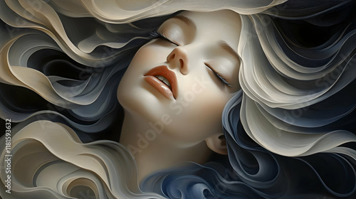 Dreamy Face in Abstract Wav...