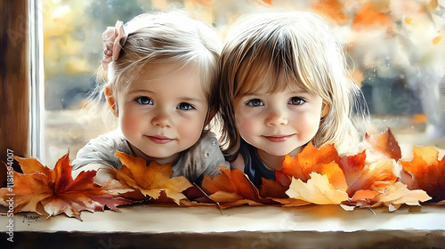 Two Children Gaze Through W...