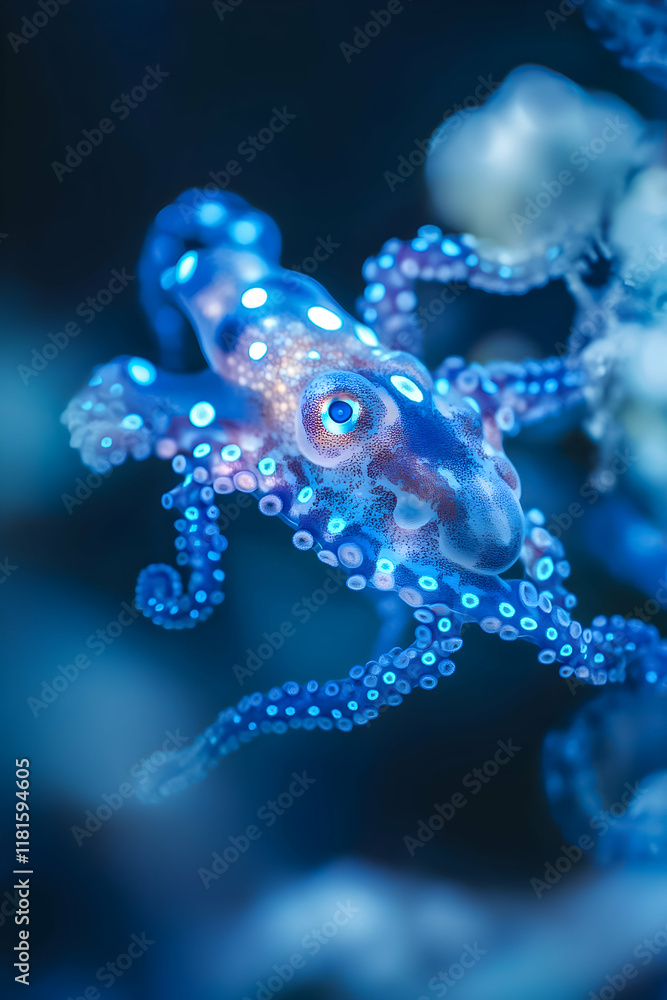 Colorful octopus gracefully moves through a vibrant underwater reef during daylight hours