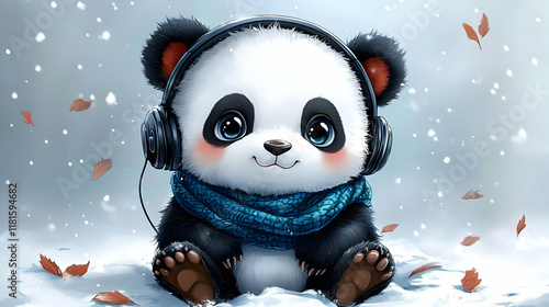 Cute Panda Enjoys Music in ...