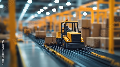 Modern Industrial Warehouse Featuring Organized Logistics with Forklift and Boxes : Generative AI photo