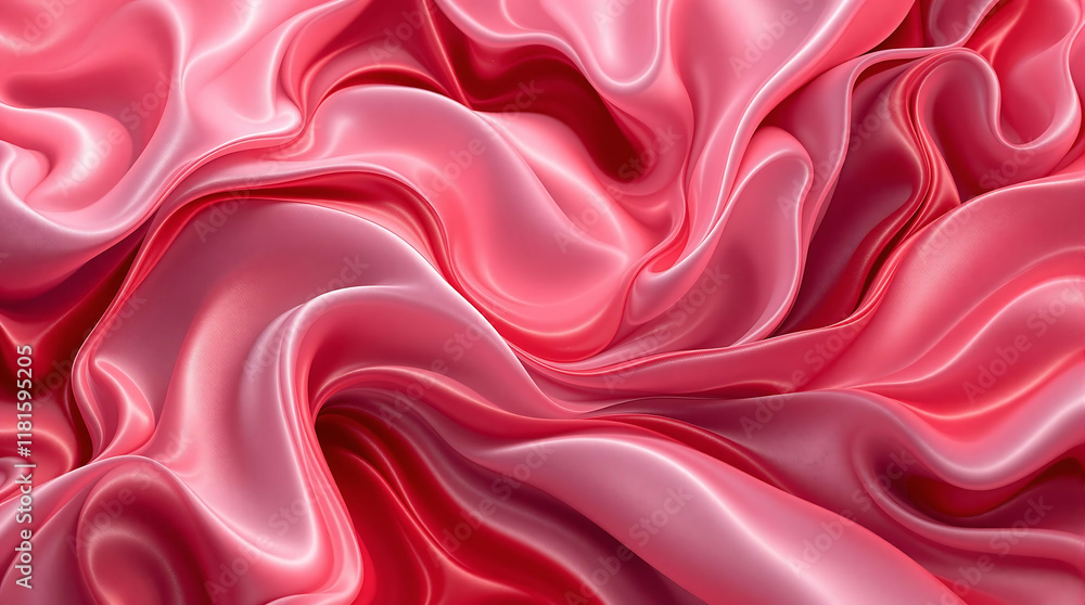Obraz premium Flowing, glossy pink satin fabric background. Ideal for luxury, fashion, Valentine's Day, or beauty product themes. Useful for backdrops and presentations.