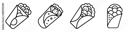 falafel wrap icon, foods line art, foods vector - simple black line art icon of falafel wrap perfect for logos, and foods -themed designs.