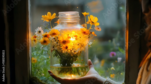 Flowers Glow in Jar by Wind...