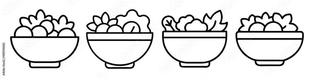 salad bowl icon, foods line art, foods vector - simple black line art icon of salad bowl perfect for logos, and foods -themed designs. salad bowl icon, foods line art, foods vector - simple black line art icon of salad bowl perfect for logos, and foods -themed designs.
