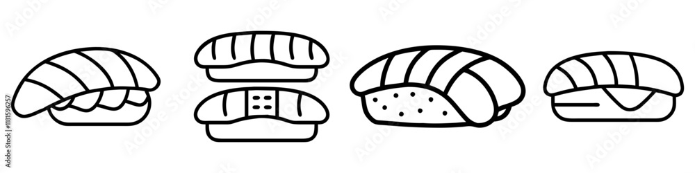 sushi nigiri icon, foods line art, foods vector - simple black line art icon of sushi nigiri perfect for logos, and foods -themed designs. sushi nigiri icon, foods line art, foods vector - simple black line art icon of sushi nigiri perfect for logos, and foods -themed designs.