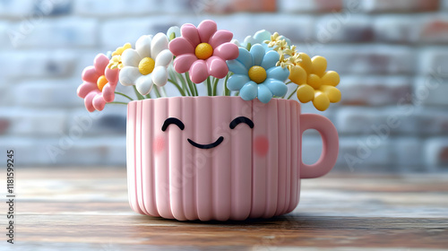 Smiling Pink Cup Holds Colo...