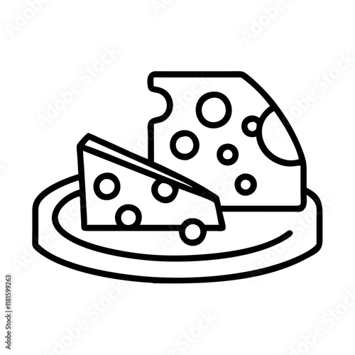 cheese platter icon, foods line art, foods vector - simple black line art icon of cheese platter perfect for logos, and foods -themed designs.