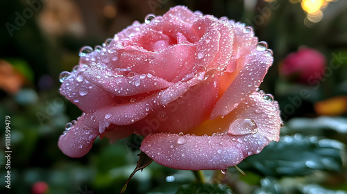 Pink Rose Glistens with Dew...