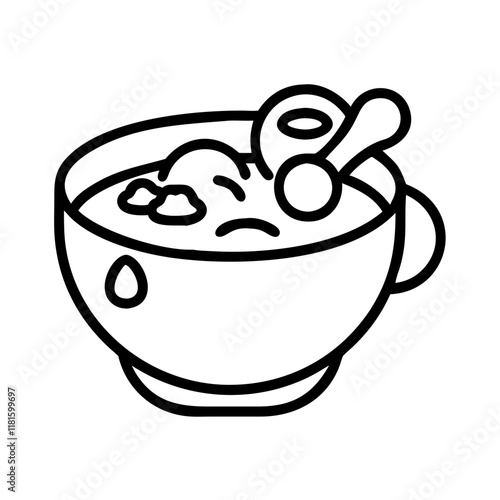 clam chowder icon, foods line art, foods vector - simple black line art icon of clam chowder perfect for logos, and foods -themed designs.