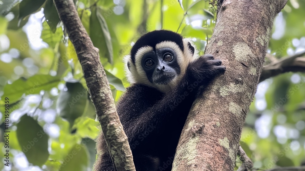 Black and White Monkey in a Lush Forest Black and White Monkey in a Lush Forest