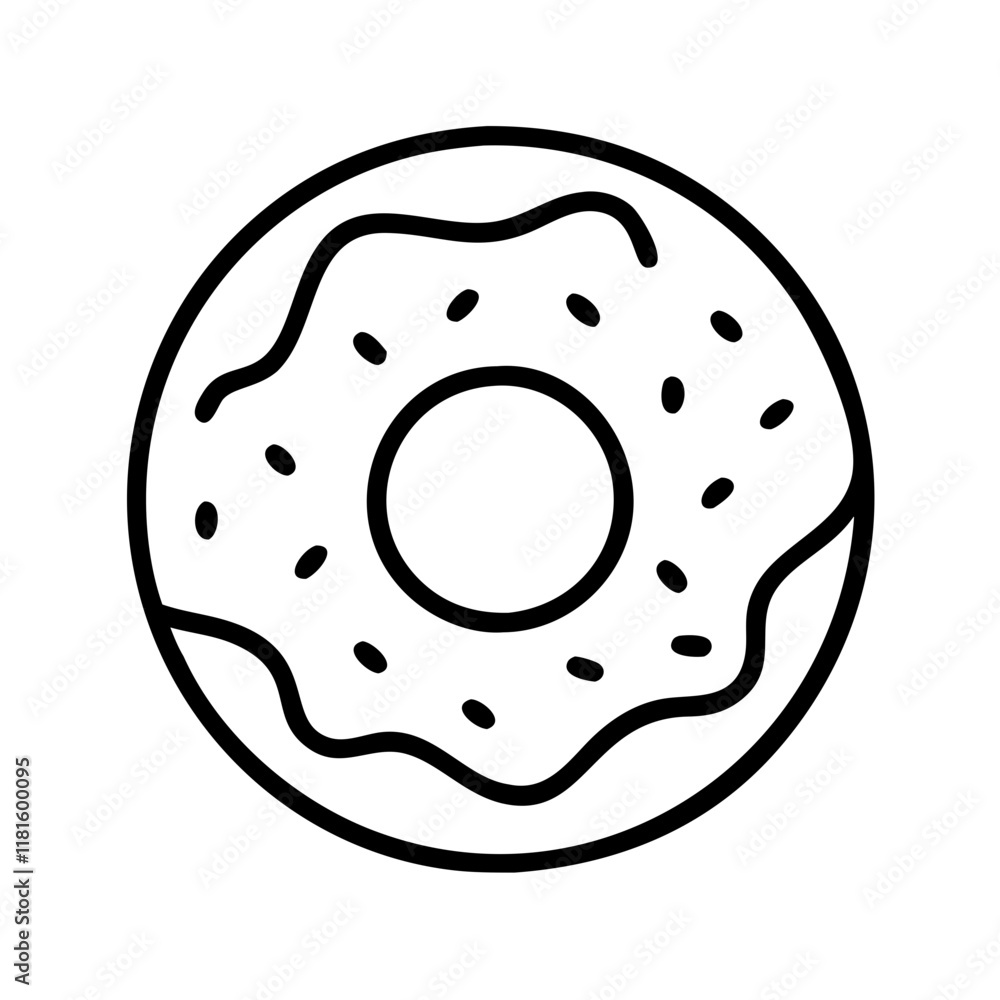 donut with sprinkles icon, foods line art, foods vector - simple black line art icon of donut with sprinkles perfect for logos, and foods -themed designs. donut with sprinkles icon, foods line art, foods vector - simple black line art icon of donut with sprinkles perfect for logos, and foods -themed designs.