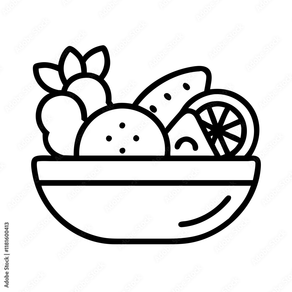 fruit salad icon, foods line art, foods vector - simple black line art icon of fruit salad perfect for logos, and foods -themed designs. fruit salad icon, foods line art, foods vector - simple black line art icon of fruit salad perfect for logos, and foods -themed designs.