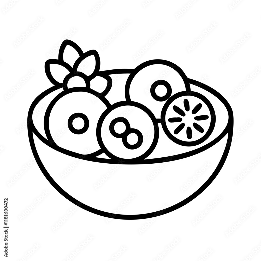 Obraz premium fruit salad icon, foods line art, foods vector - simple black line art icon of fruit salad perfect for logos, and foods -themed designs.