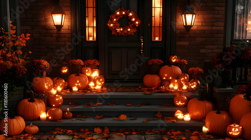 Pumpkins & Candles Adorn St...