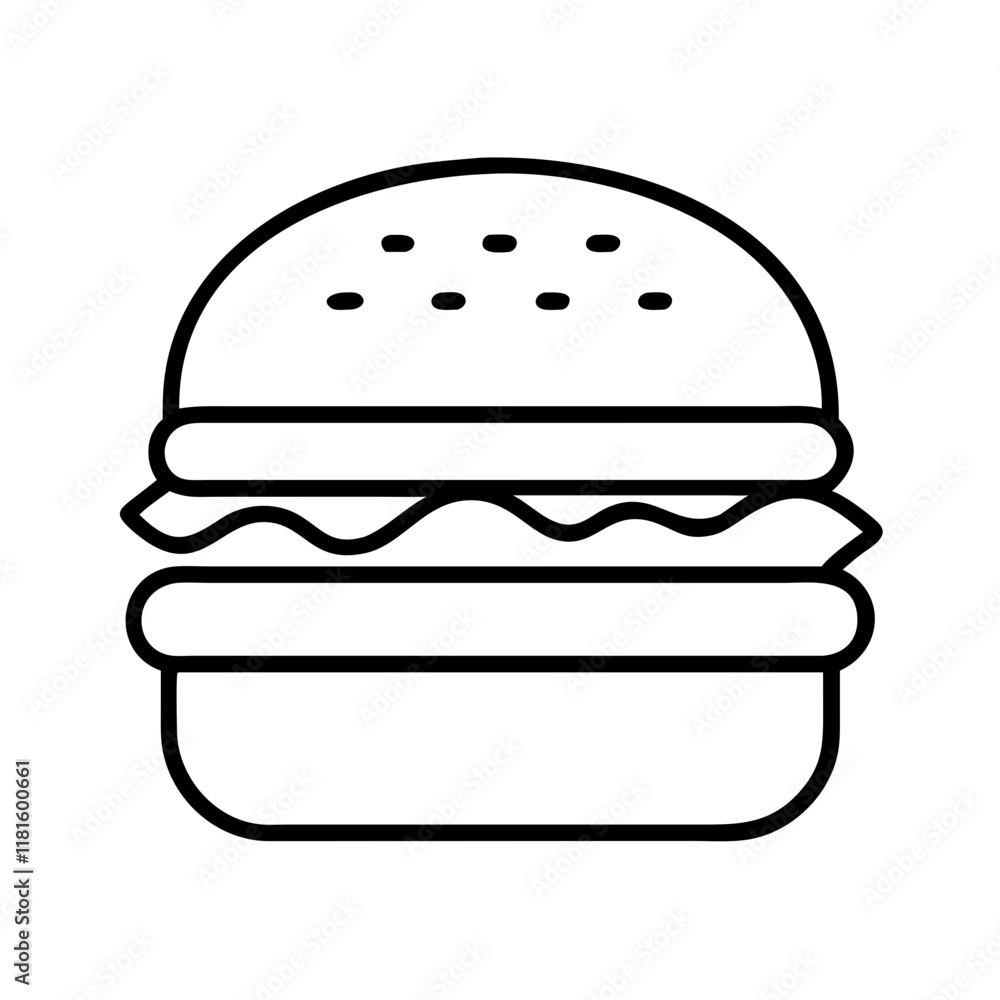 hamburger icon, foods line art, foods vector - simple black line art icon of hamburger perfect for logos, and foods -themed designs. hamburger icon, foods line art, foods vector - simple black line art icon of hamburger perfect for logos, and foods -themed designs.
