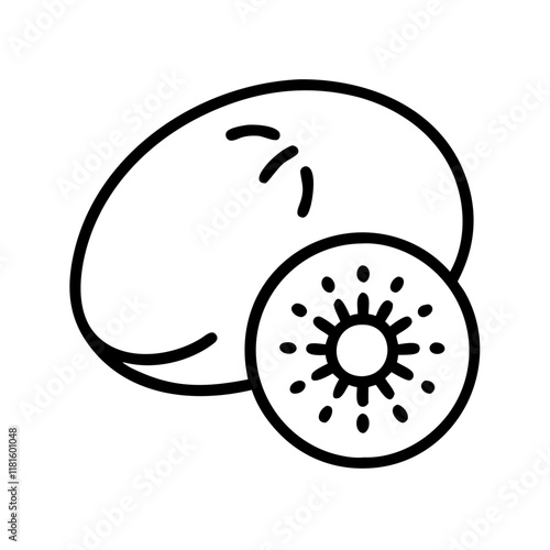 kiwi icon, foods line art, foods vector - simple black line art icon of kiwi perfect for logos, and foods -themed designs.