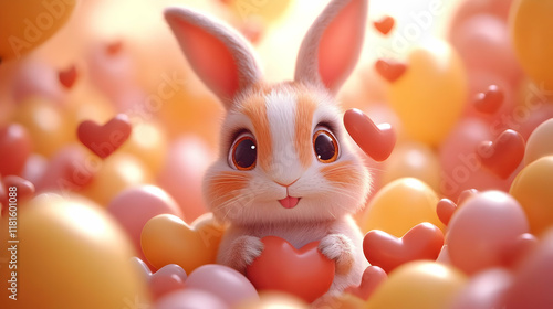 Cute Bunny Holds Heart: Lov...