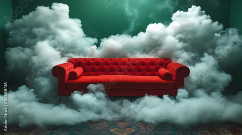 Red Sofa Floats on Clouds i...