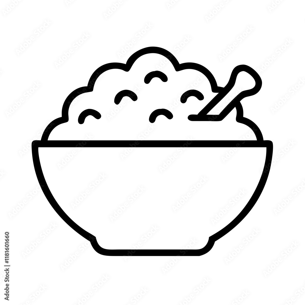 oatmeal bowl icon, foods line art, foods vector - simple black line art icon of oatmeal bowl perfect for logos, and foods -themed designs. oatmeal bowl icon, foods line art, foods vector - simple black line art icon of oatmeal bowl perfect for logos, and foods -themed designs.