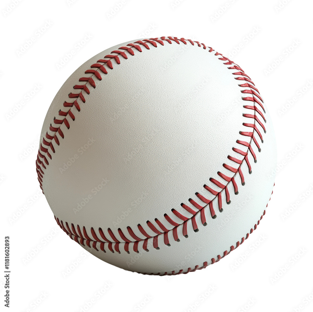 Close-up baseball with red stitching, classic sports ball design, detailed leather texture, isolated athletic equipment for recreation and competition on transparent background Close-up baseball with red stitching, classic sports ball design, detailed leather texture, isolated athletic equipment for recreation and competition on transparent background