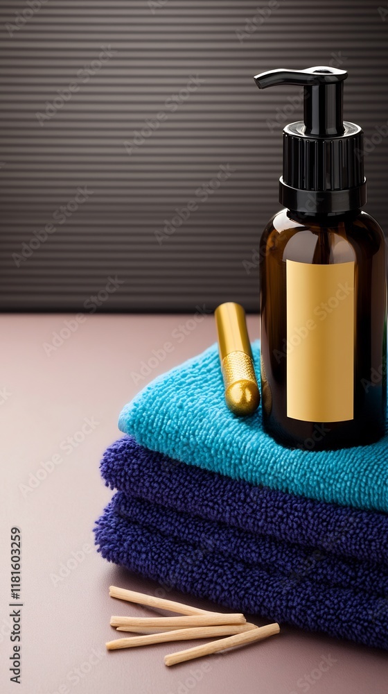 Close-up Photo: Luxurious Spa Products Elegantly Arranged on Soft Towels. AI Generated Close-up Photo: Luxurious Spa Products Elegantly Arranged on Soft Towels. AI Generated