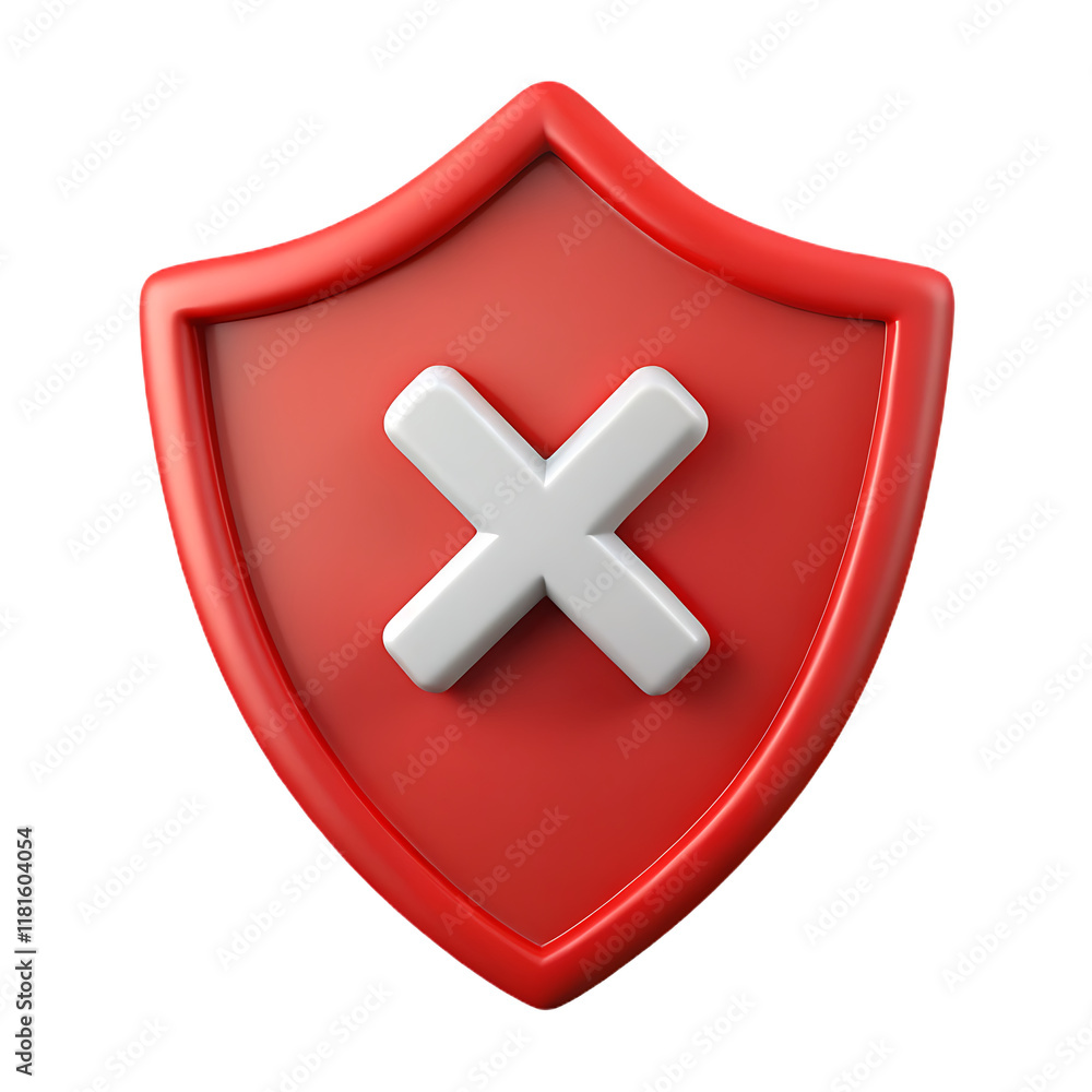 Fototapeta premium Security alert, security hacked concept Shield with Cross 3D Icon, Security Warning and Protection broken concept 3D icon