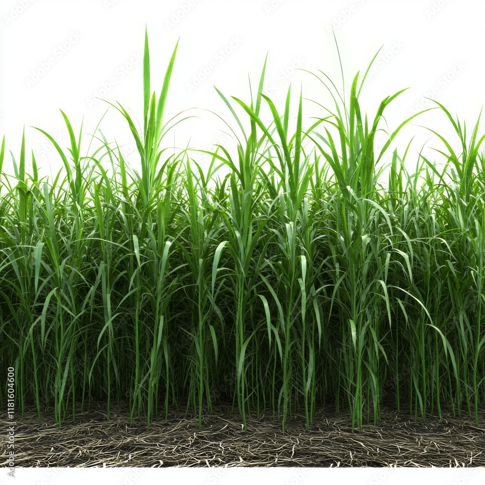 Lush Green Grass Growing Vibrantly Under Bright Sunlight with Clear Blue Sky Background and Deep Root System Lush Green Grass Growing Vibrantly Under Bright Sunlight with Clear Blue Sky Background and Deep Root System