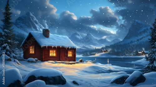 Cozy Cabin Glows in Snowy M...