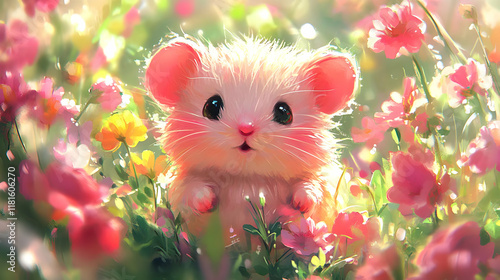 Cute Mouse Explores Vibrant...