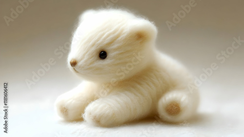 Adorable Wool Bear Sits Qui...