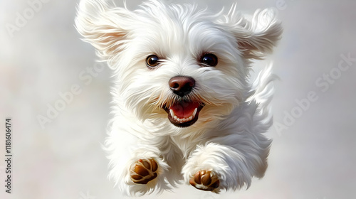 White Dog Runs and Jumps Ha...