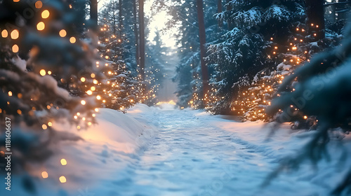 Snowy Forest Path Lights Up...