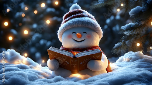 Snowman Reads Book by Warm ...