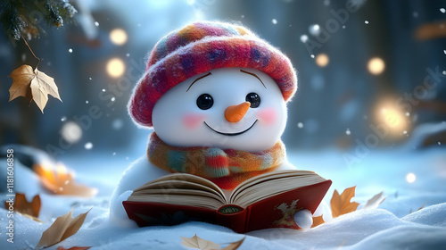 Snowman Reads a Book in Win...
