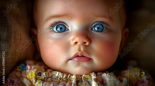 Baby Gazes with Bright Blue...