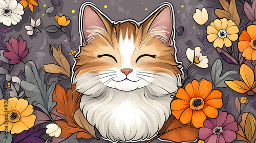 Cute Cat Enjoys Colorful Fl...
