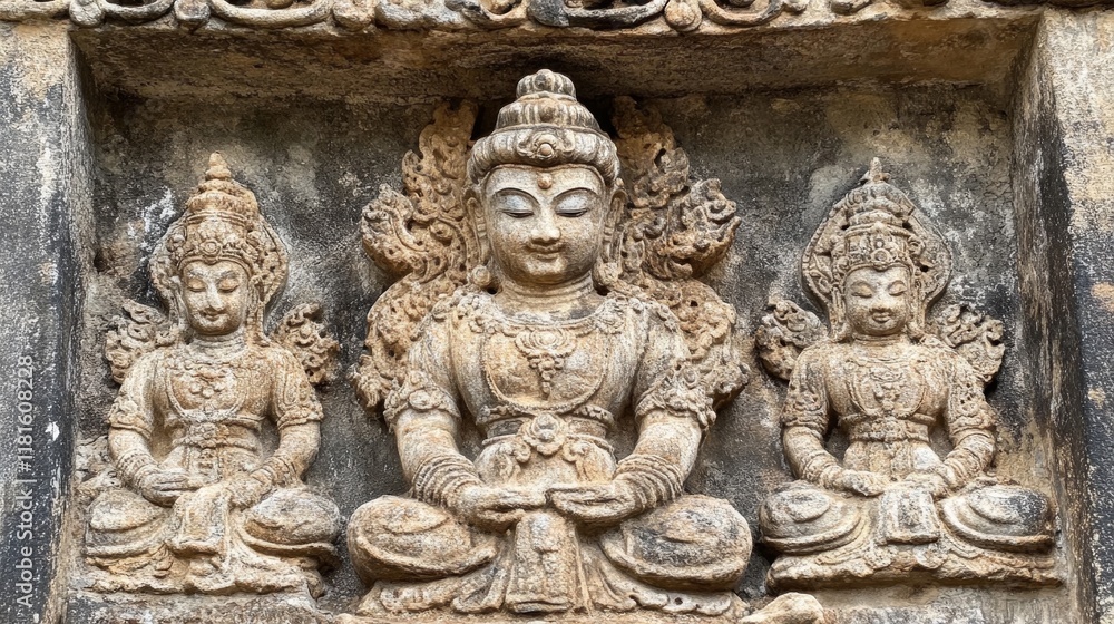 Intricate Stone Carvings of Deities in a Temple Intricate Stone Carvings of Deities in a Temple