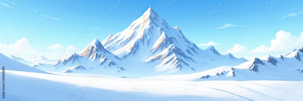 Fototapeta premium Snowy Mountain Range Under a Clear Blue Sky A Winter Landscape Scene