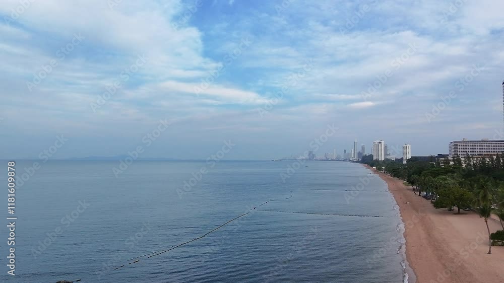 aerial view of Na Jomtien beach and city skyline at Pattaya, Thailand