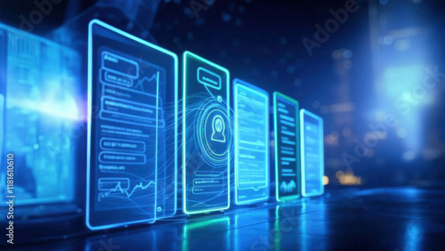Futuristic mobile with AI agents projecting a holographic interface