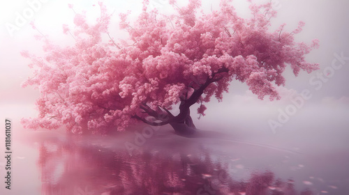 Pink Blossoms Reflect in Wa...