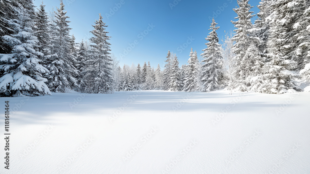 serene winter landscape with snow covered trees and clear blue sky serene winter landscape with snow covered trees and clear blue sky