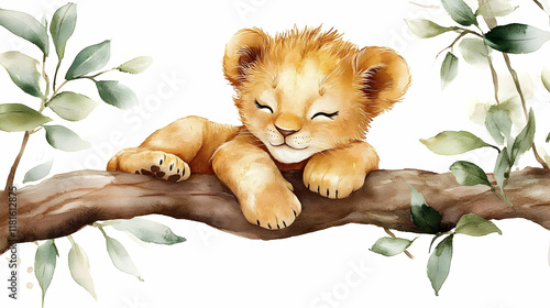 Cute Lion Cub Sleeps Peacef...