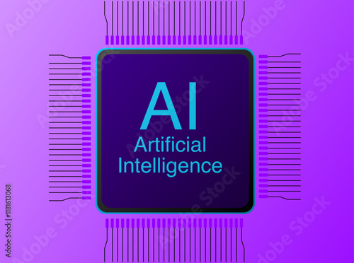 Vector graphic of artificial intelligence with computer chip und pink purple background. Illustration made January 8th, 2025, Zurich, Switzerland.