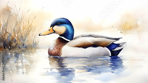 Duck Swims Serenely in Pond...
